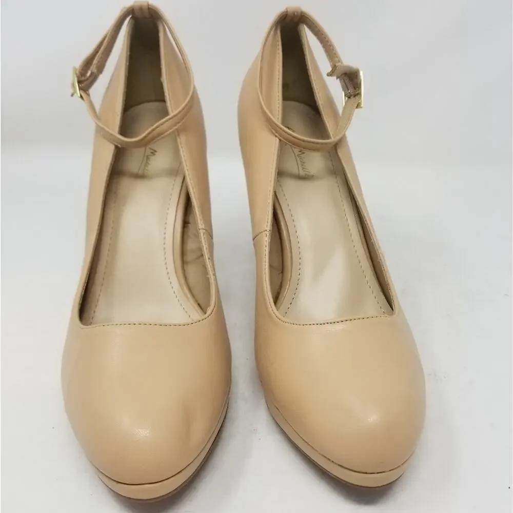 Anne‎ Michelle Tan Platform Stilettos Ankle Strap Heels Round Toe Size 10
